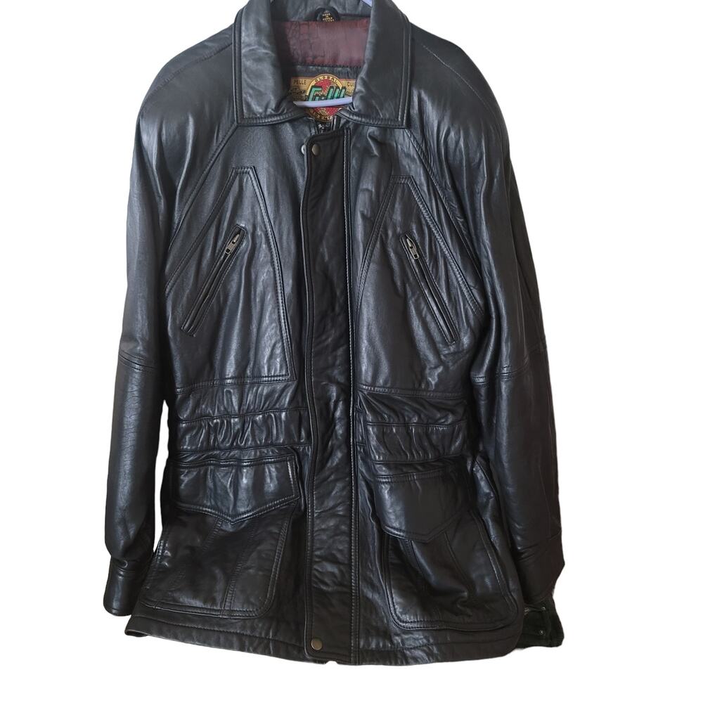Vintage Men's 100% Buttershell Leather Global Identity ZIP/Button Jacket Size XL